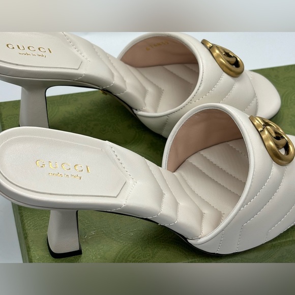 Gucci Marmont GG Padded Chevron Matelasse Leather Mule Heel Sandal Size EU 38 - Picture 5 of 12